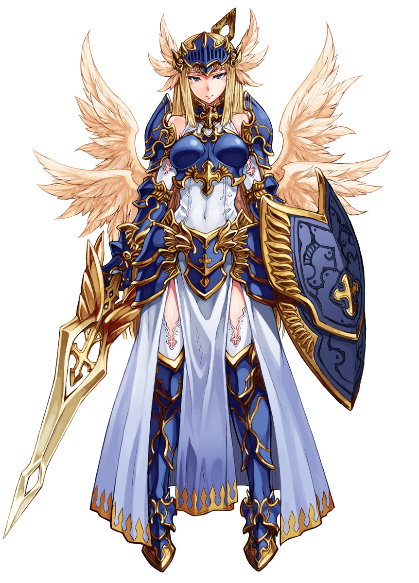 1girl Angel Armor Bare Shoulders Blonde Hair Blue Eyes